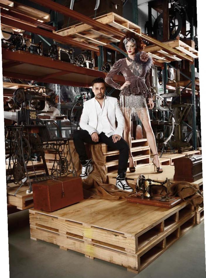Aurelio Costarella and model in the Welshpool collections centre 